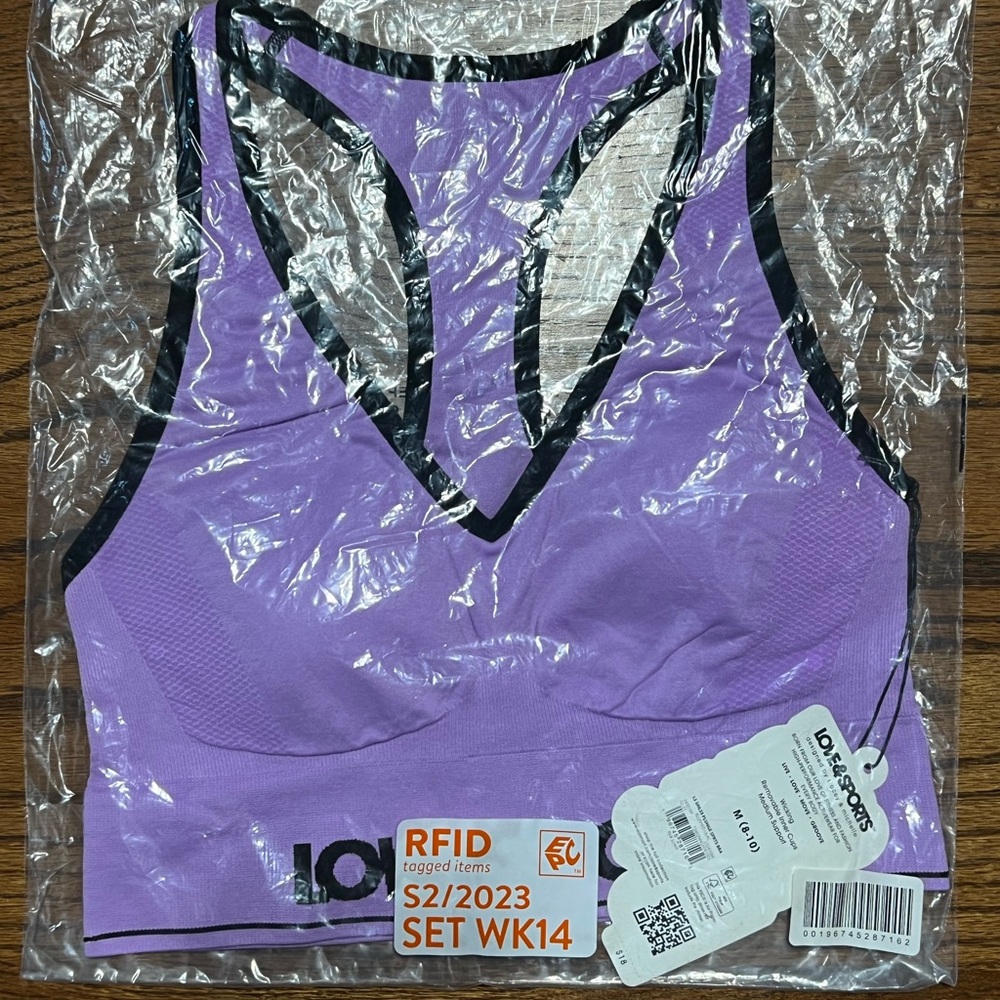 Love & Sports Women's Plunge Seamless Sports Bra Size M 8-10 Blushed Lilac NWT